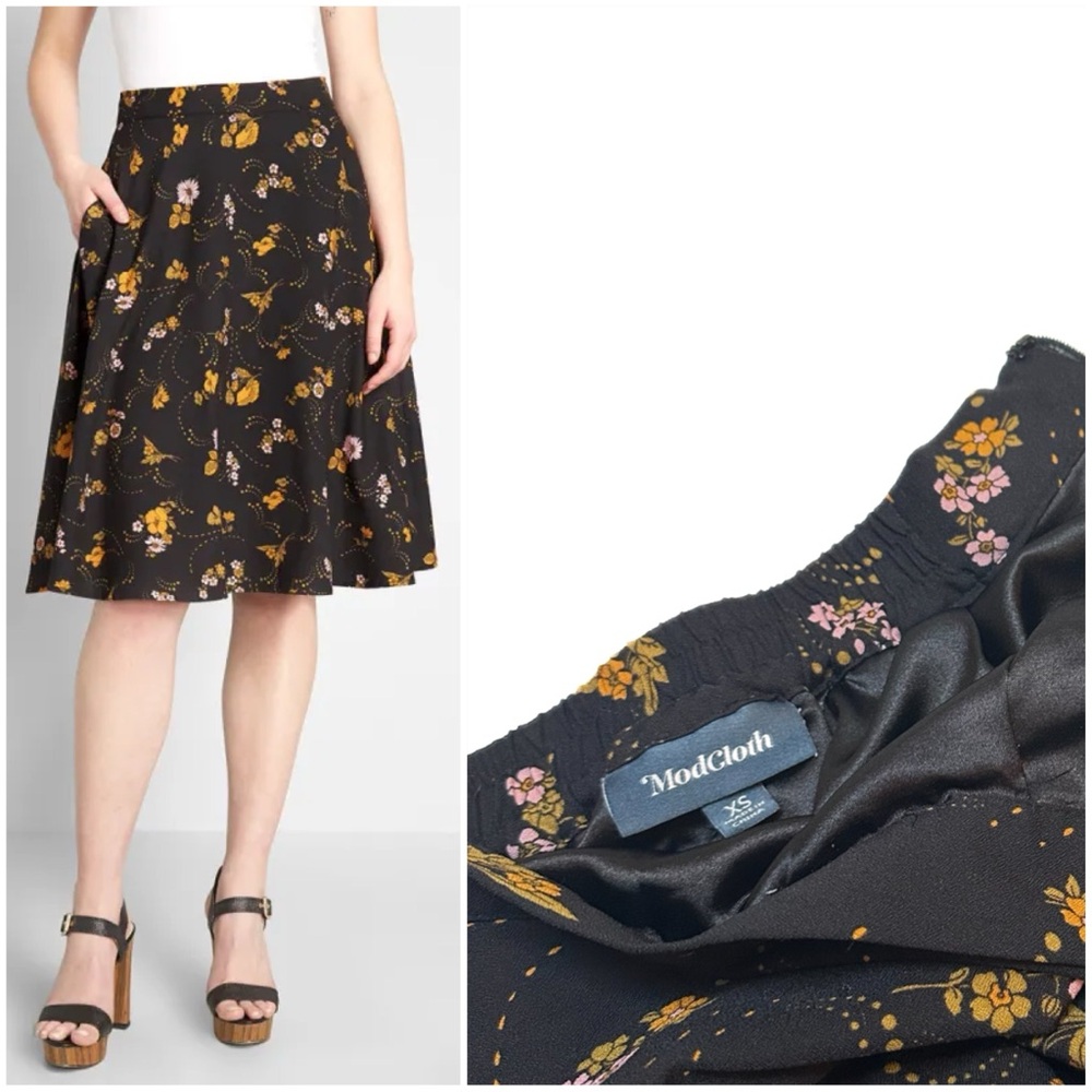 ModCloth Just This Sway A-Line Midi Swing Skirt Spring Garden Party Floral Print